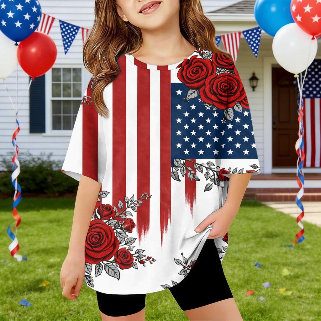 Kids Independence Day Print Round Neck Short Sleeve Casual T-shirt