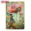 Vintage Fairy Butterfly Flower Metal Wall Art Sign