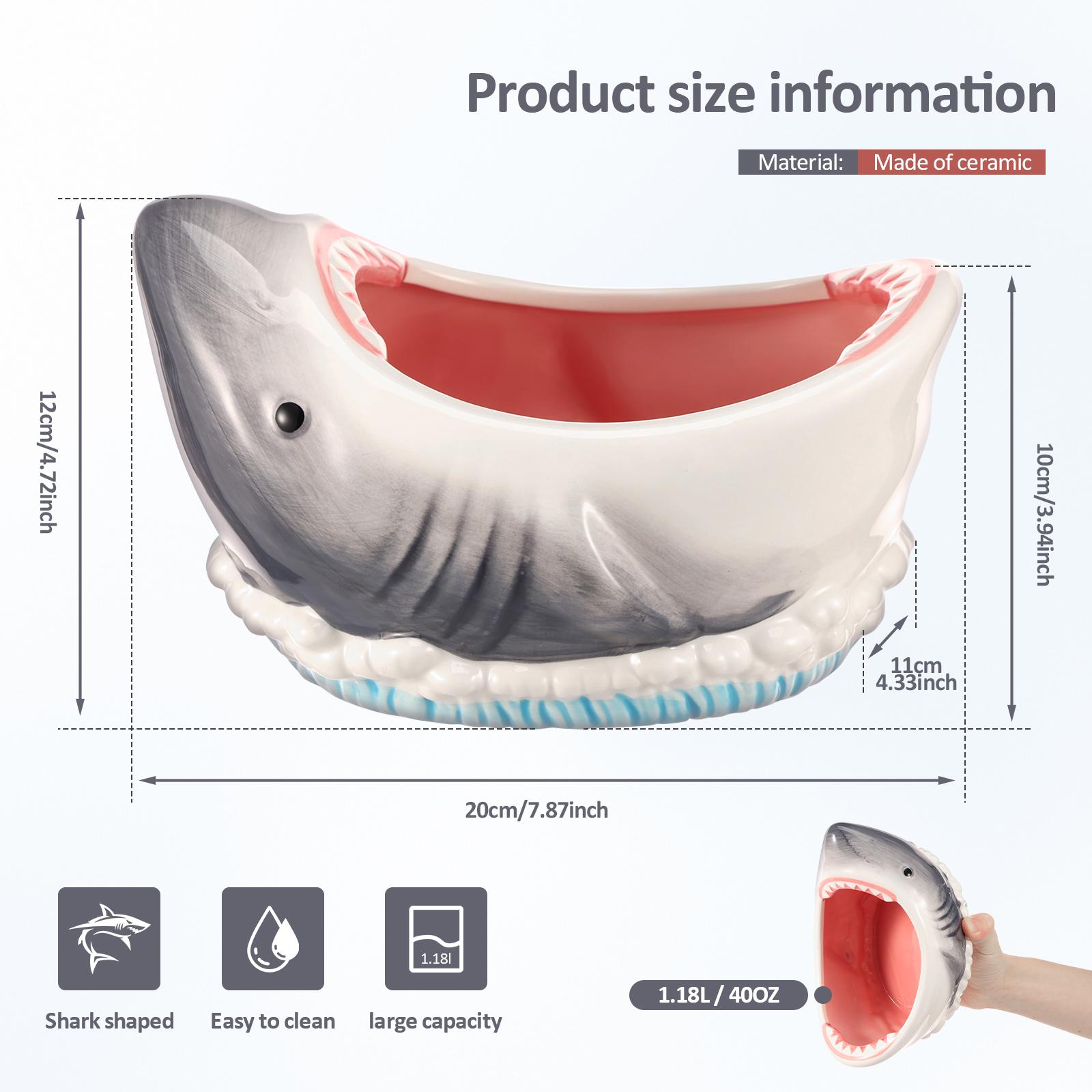 3D Shark Attack Bowl 40 OZ Large Capacity Ceramic Shark Shape Snack Bowl Decorative Candy Popcorn Container for Party Decoration