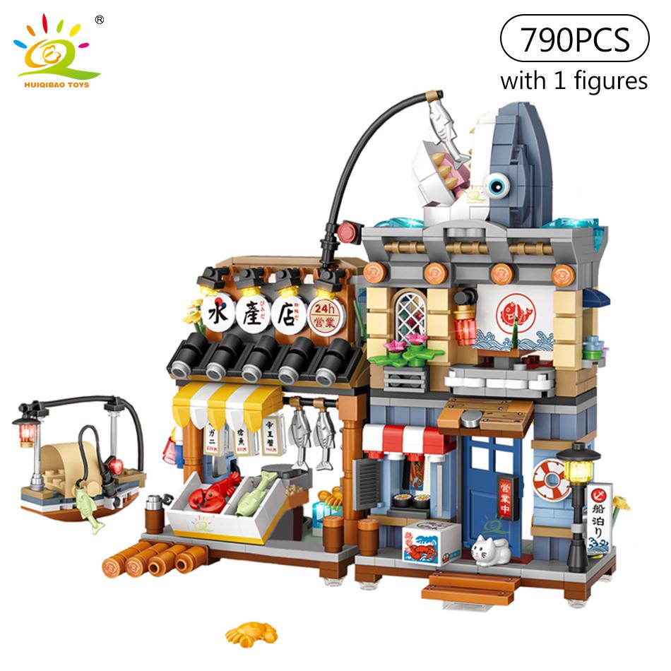 HUIQIBAO City Mini Street View Panda Tea House Model Building Blocks DIY Little Bear Coffee Shop Bricks Toys for Children Adult