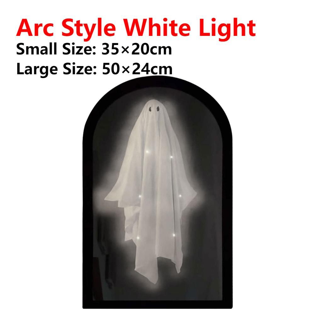 Halloween Ghost Mirror Luminous Horror Ghost Mirrors with Night Light Ornaments Home Decor Halloween Prank Decorations Props Small Size