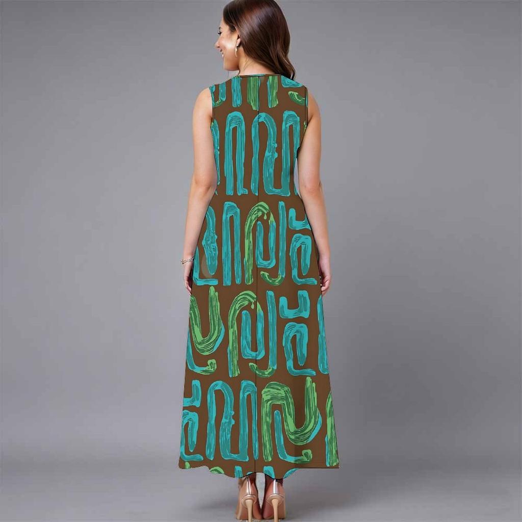 Oversized Female Sleeveless Round Neck Dress Fresh Tiny Floral Printed Loose Mid Length Outfit