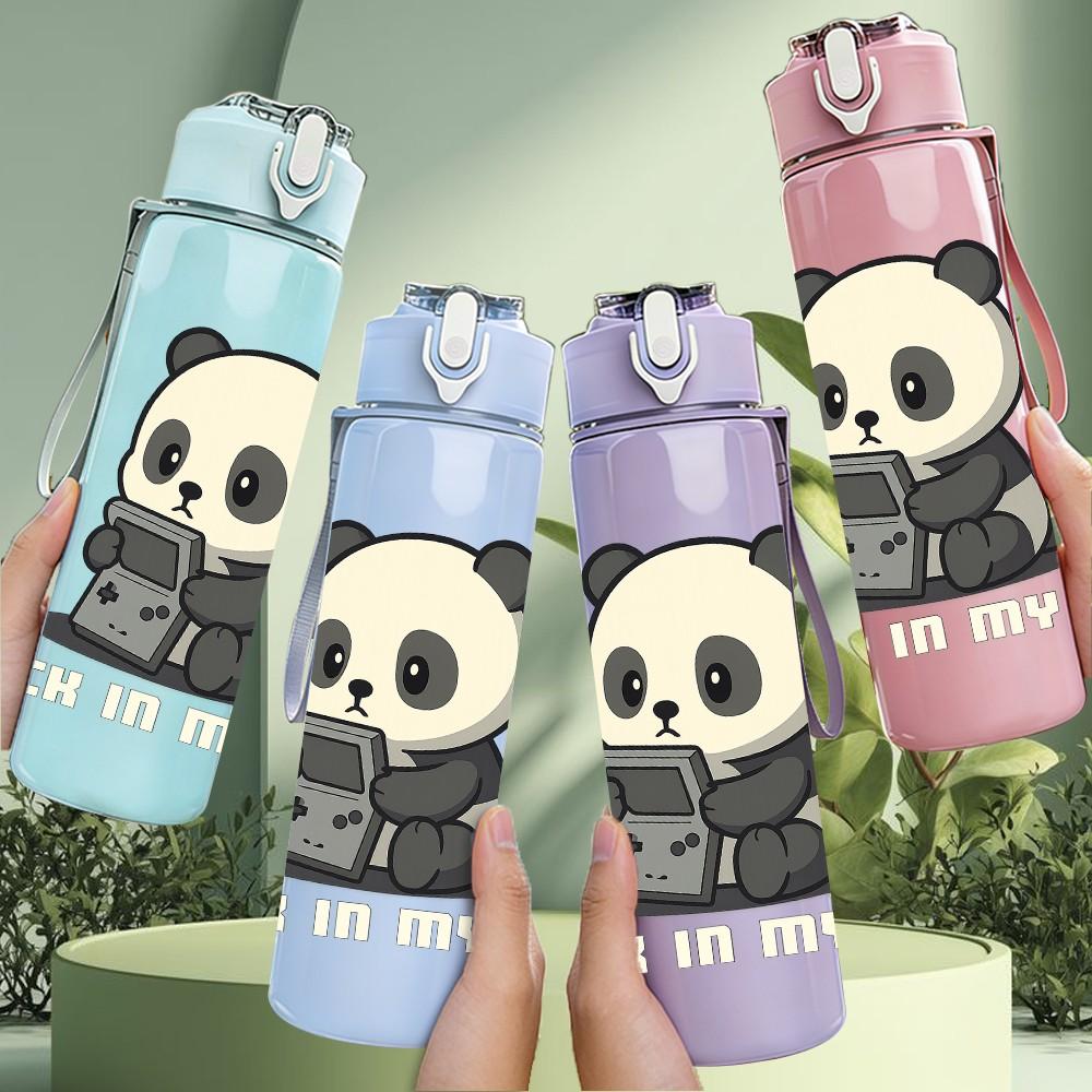 1PC Gaming Panda Cartoon 750ml Color Plastic Sports Water Bottle Leakproof Flip Straw Lid Suitable for Sports Office Home Use
