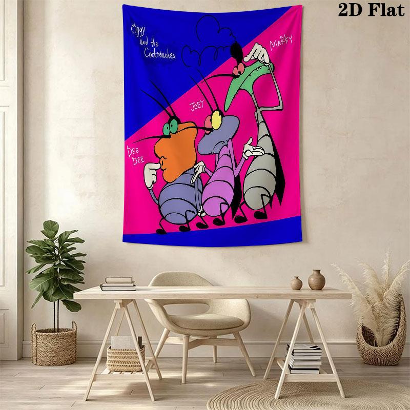 Oggy Wall Tapestry Aesthetic Wall Hanging Printed Fabric Blanket Decorative Tapestries for Bedroom Living Room Home Decor