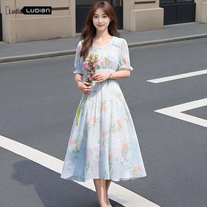 Ludian Women s Elegant Embroidered Midi Dress 165/88A