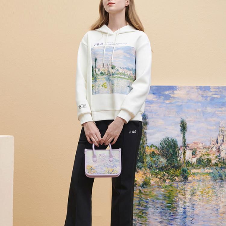 FILA 2023 Autumn New Knit Hooded Sweatshirt Loose Fashion Monet Print Women tops Ceramic-White F11W348218F-IV