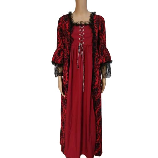 

Середньовічна бальна сукня королеви Ренесансу, максі-сукня на Хелловін M вина червоного кольору