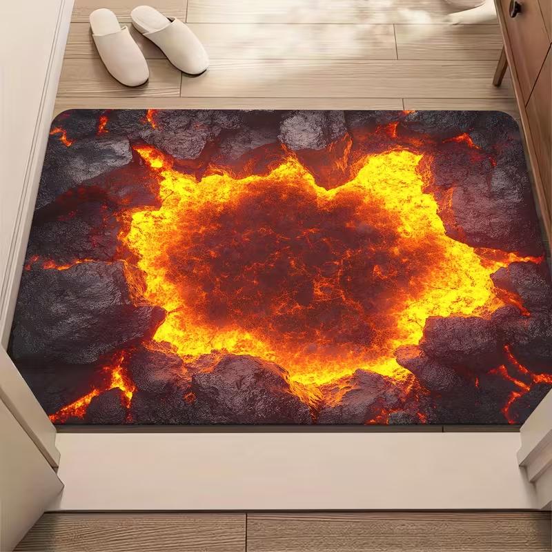 Flannel Charcoal Flame Door Decor Carpet Floor Mat Anti Slip Suitable for Laundry Room Decoration Kitchen Floor Mat Decoration