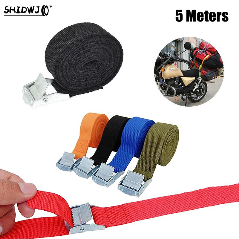 1pcs 5M Cargo Straps With Buckle Tie-Down Belt For Motorcycle Bicycle Metal Tow Rope Strong Ratchet Fixing Belt For Luggage Bag