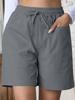 Pantaloni scurți din in cu talie înaltă și picior larg pentru femei 2025 - Culoare solidă, Mărimi mari, Croială lejeră cu buzunare