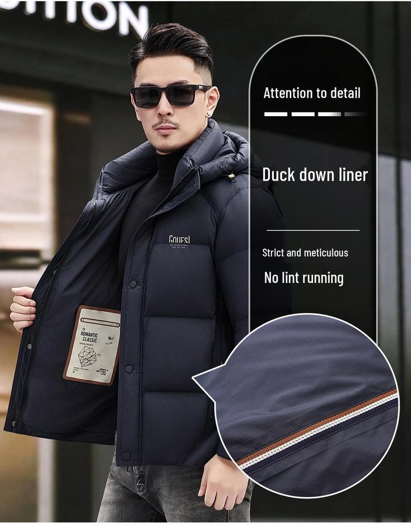 Men's Winter Hooded Short Down Jacket - Thick, Warm, 90% White Duck Down Coat