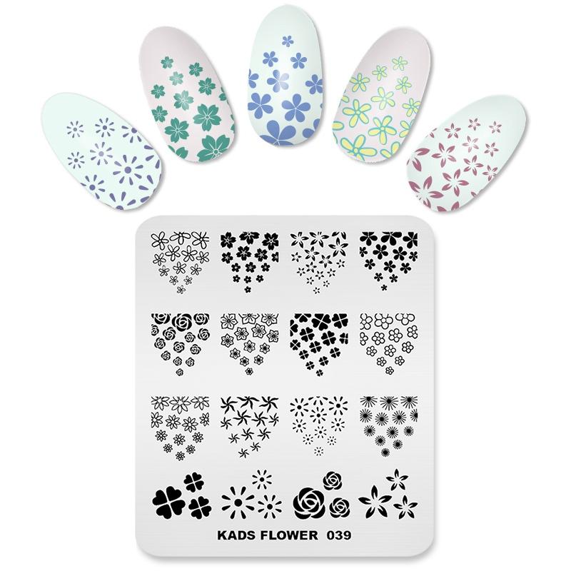 kads Flower 039 Nail Stamping Plates Flower Theme Nail Stamp Rose Clover Nail Art Template Tools DIY Manicure Pattern