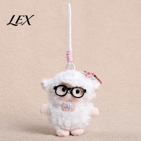 Soft Curly Plush Charm Sheep Doll Pendant for Bags And Keys, Stuffed Animal Keychain Kawaii Accessory with Bow Glasses Accessories, Cute Hanging