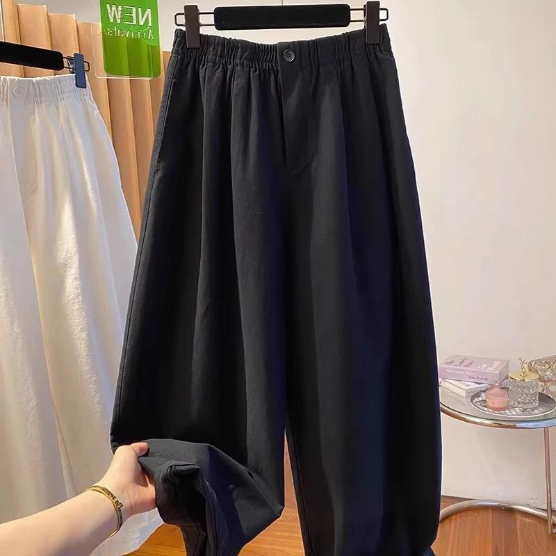 Womens White Polyester Casual Wide Leg Pants With Pockets For Spring Summer