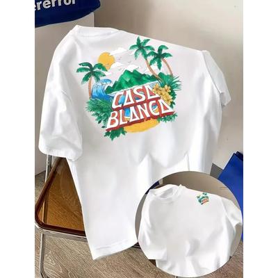 Hot Selling Casablanca Coastal Scenery Graphic T-shirt Beach Vacation Print Fashion Loose Casual Oversized Men Women Short Sleeve Top Summer New Tee