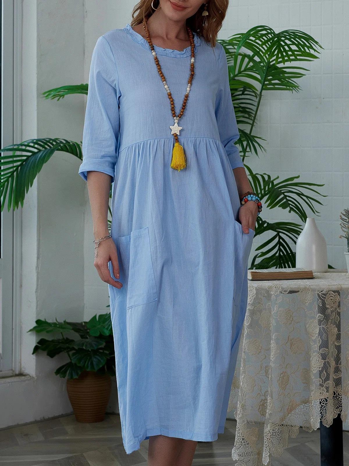 

Жіноча повсякденна сукня з коротким рукавом та кишенями, А-силуету, міді, різних кольорів, з поясом XXL синій