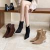 2025 Autumn and Winter New Suede Pointed European and American Thin Heel High Heel Temperament French Fashion Sexy Beautiful Women Short Boots