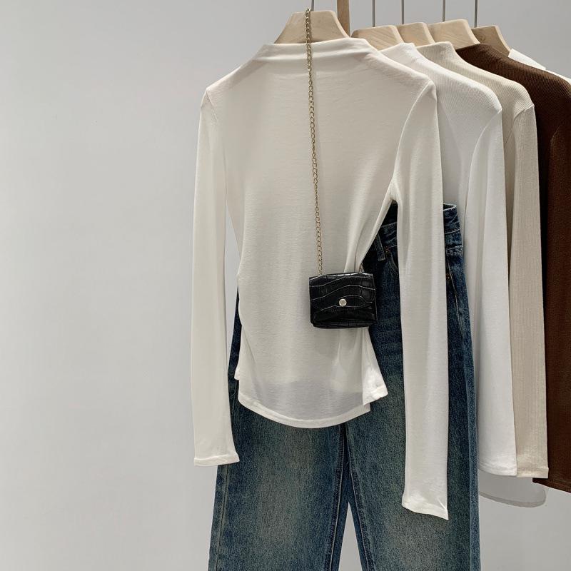 

2025 Women s Korean-European Style Lyocell Tencel Long Sleeve Slim Fit Top for Autumn/Winter M