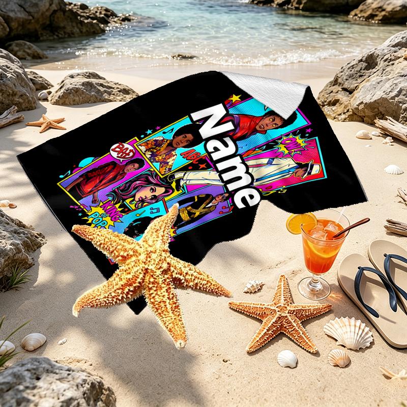 Custom Name Personalized Michael Jackson Print Beach Towel, for Trip Camping Beach Party Home Decor, Birthday Gift for Family & Friends