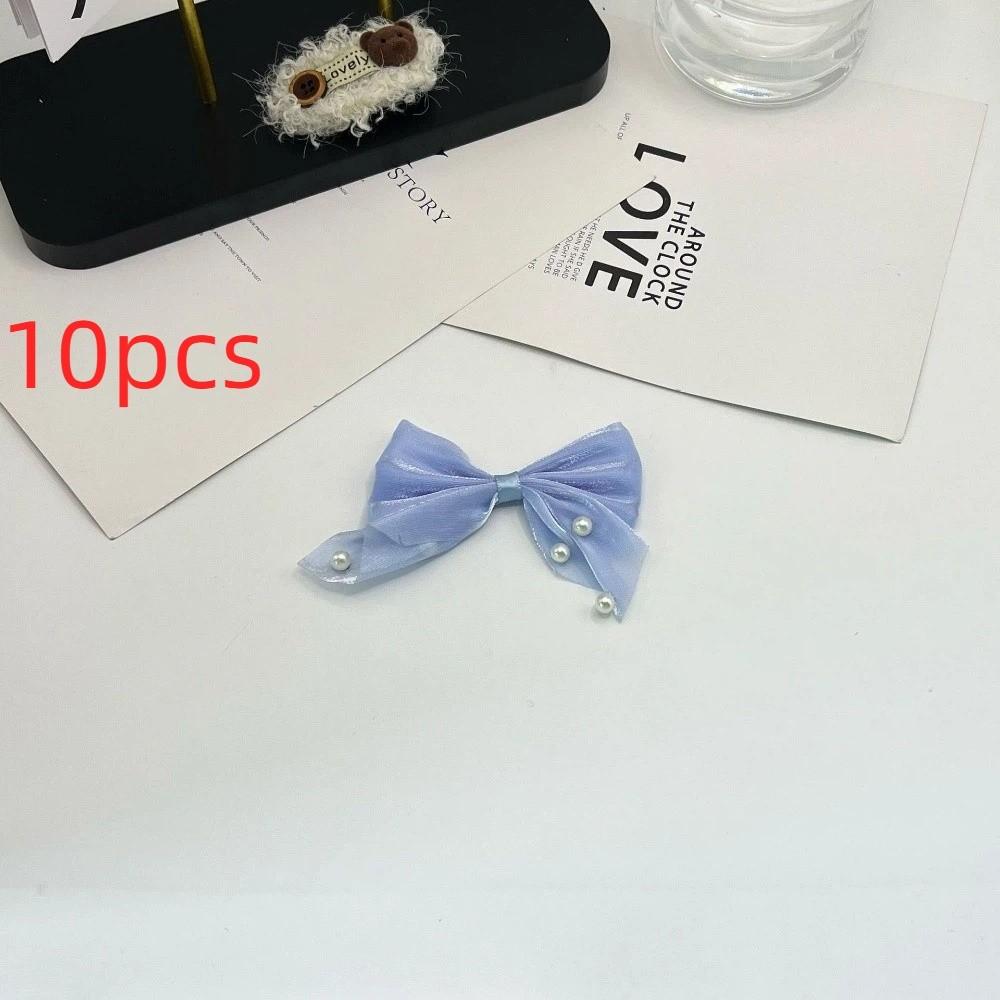 10pcs 10pcs Bow Appliques Pearl Beaded DIY Patches Hair Accessories Ornament Beaded Design Satin Tulle Beaded Bow Patches