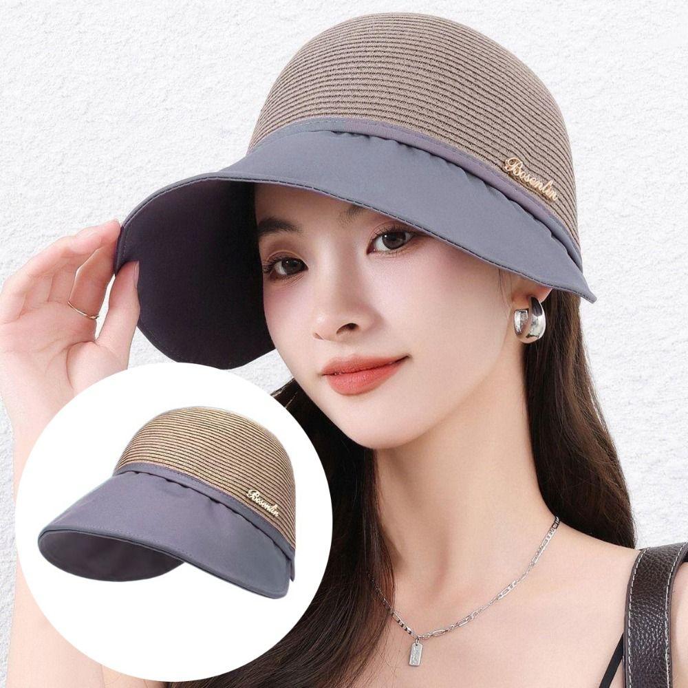 Solid Color Sunshade Cap UV Protection Bucket Sunhat Simple Women's Straw Hat  Outdoor