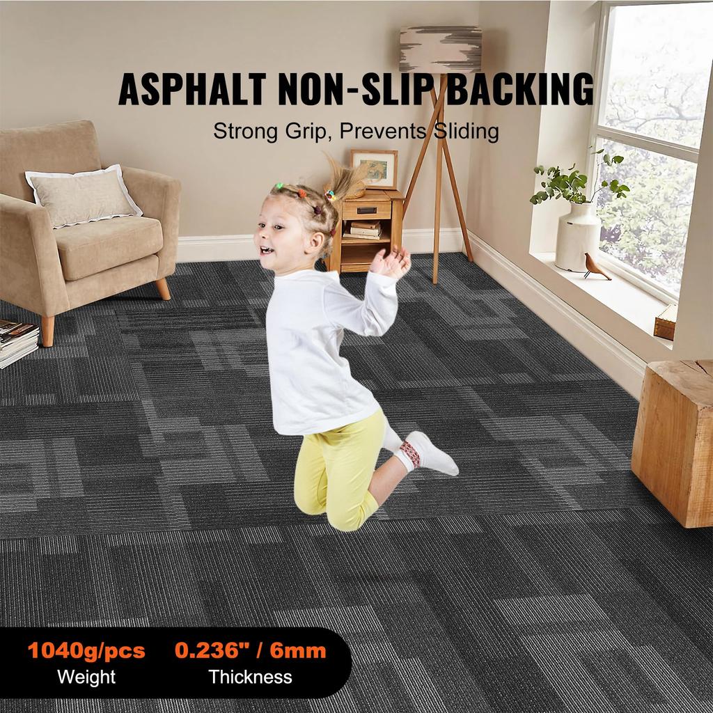 VEVOR Carpet Tiles Reusable, 24"x 24"Carpet Squares With Padding Attached, Soft Padded Carpet Tiles