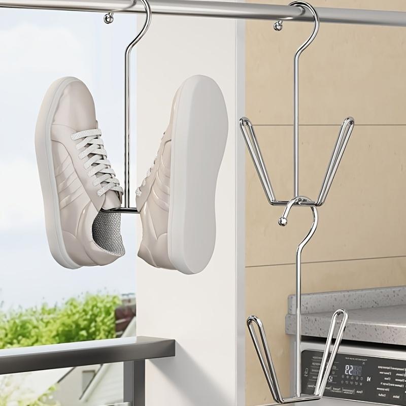 Stainless Steel Shoe Rack, Multi-Functional Shoe Rack with Double Hook Design, Shoe Drying Rack for Dehumidifying Hanging Shoes