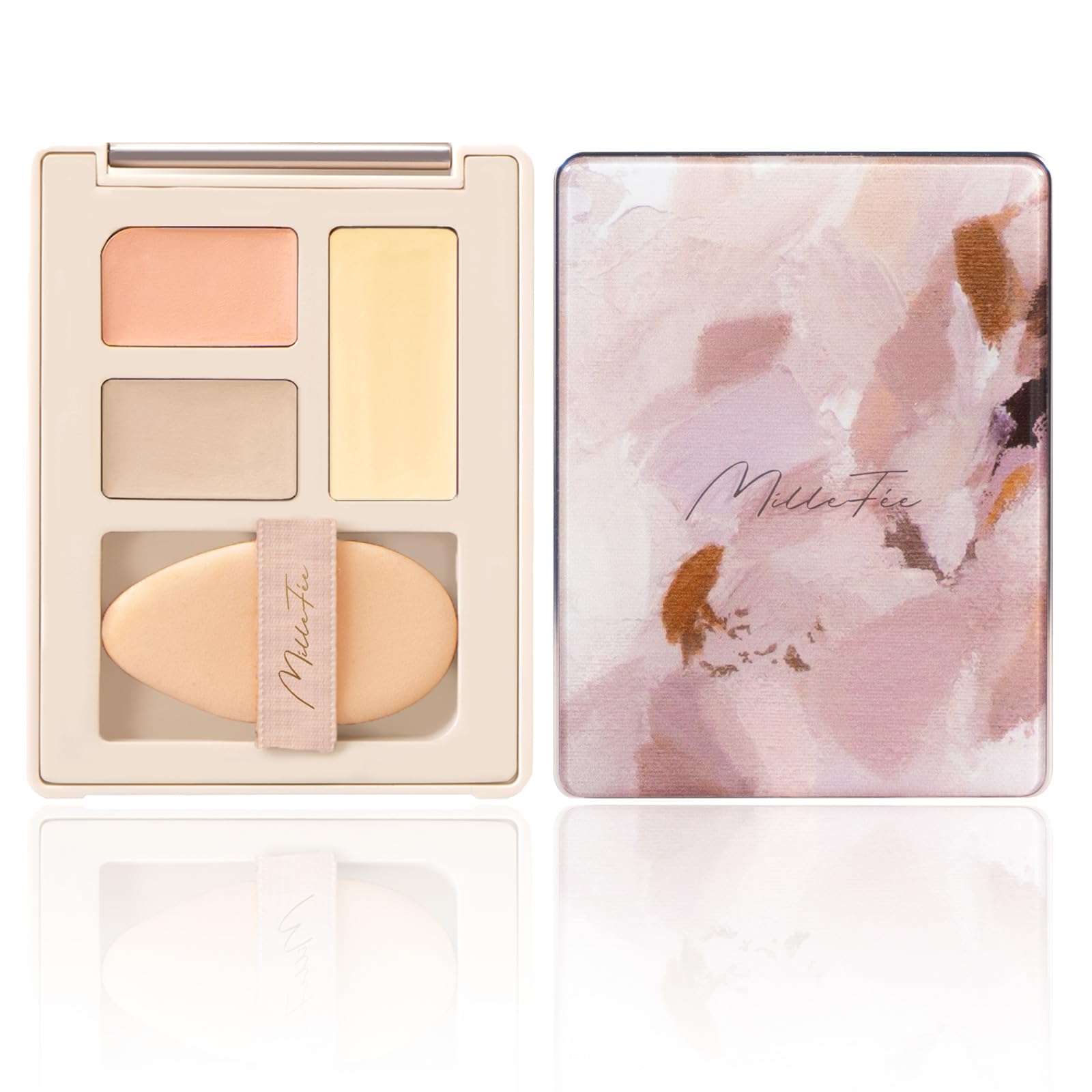 

MilleFee Secret Concealer Palette (02 Bright Yellow) covering blemishes adding healthy glow dimension.