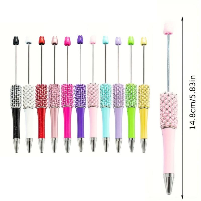 11 Pcs Black Ink Pen Beadable Ballpoint Pen Rhinestones Beadable Pen DIY Bead Pen Smooth Writing Pen Novelty Pen
