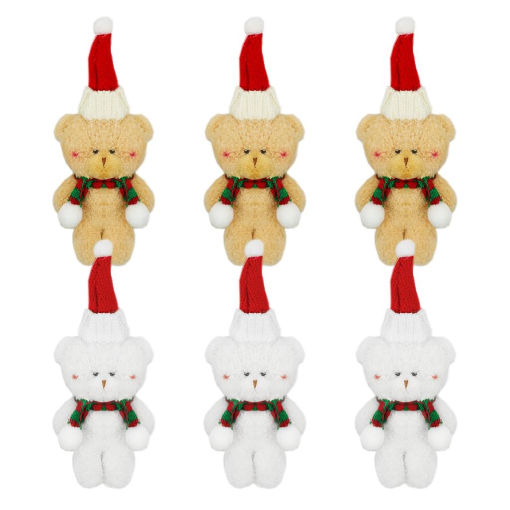 siawadeky Christmas Keychain Bear Plush Toy Set of 6, Fluffy and Cute Bear Key Rings, Plush Key Pendants, Christmas Gifts for Best Friends,