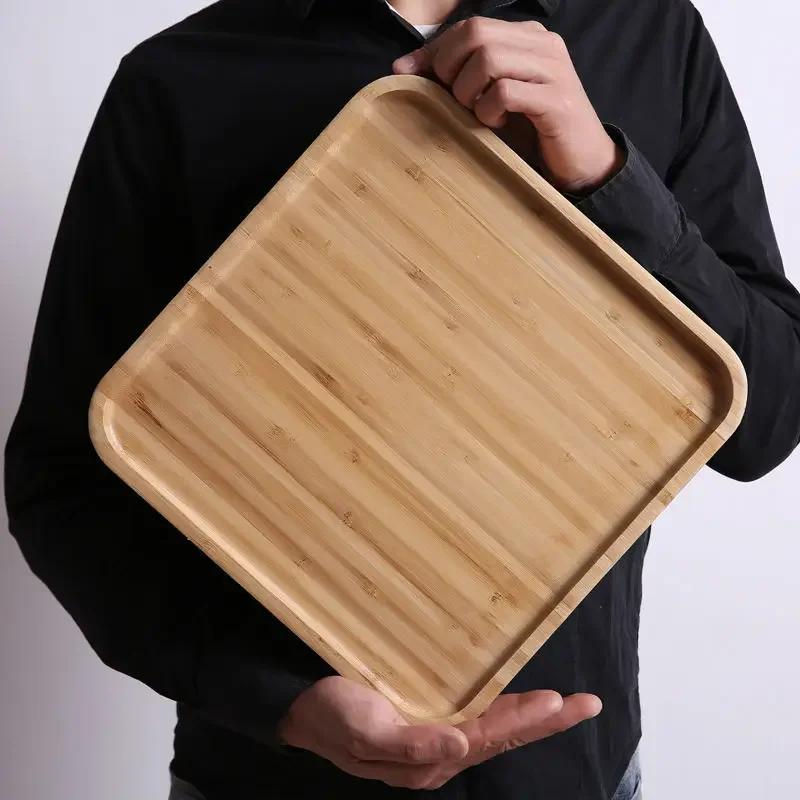 Wooden Bamboo Serving Tray Tea Cup Saucer Trays Fruit Plate Storage Pallet Plate Decoration Japanese Food Rectangular Plate