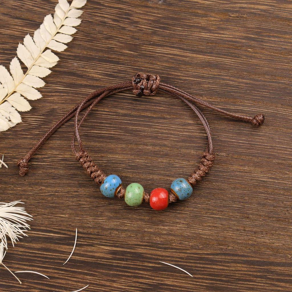 Ethnic Floral Glaze Ceramic Beaded Bracelet - Retro Artistic Porcelain Design for Women
