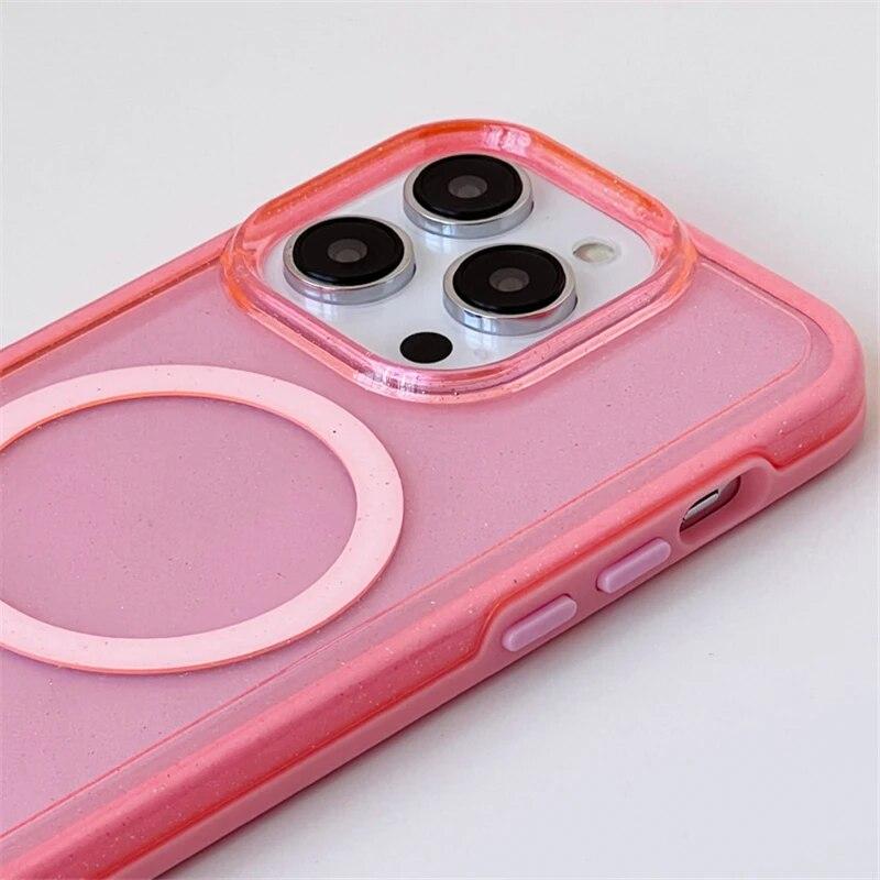 Fluorescenční třpytivé magnetické pouzdro pro IPhone 15 14 Pro Max 12 11 Pro Max Candy Transparentní silikonový nárazník pro bezdrátové nabíjení