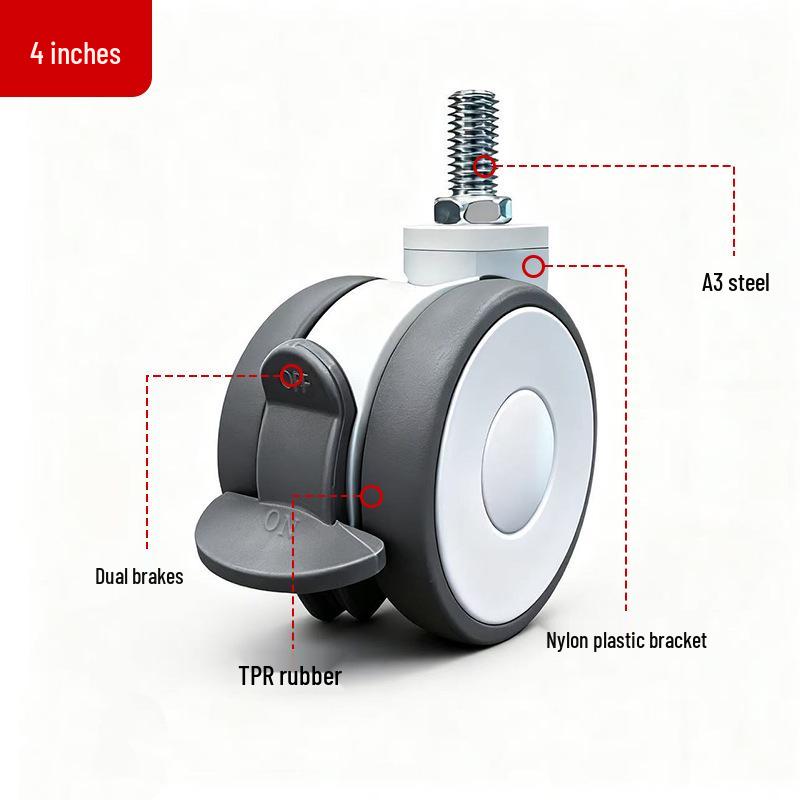 גלגלי גלגלים למיטה רפואית - 2", 2.5", 3" כיווניים בורג צלחת כפולה עם מעצורים