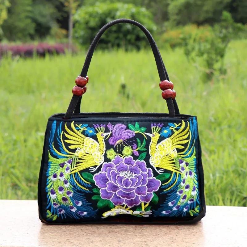 

WTEMPO красочная женская сумка на четыре сезона, сумка в этническом стиле, большая вместительная двухсторонняя парусиновая женская повседневная сумка с вышивкой 27*10*18cm фиолетовый