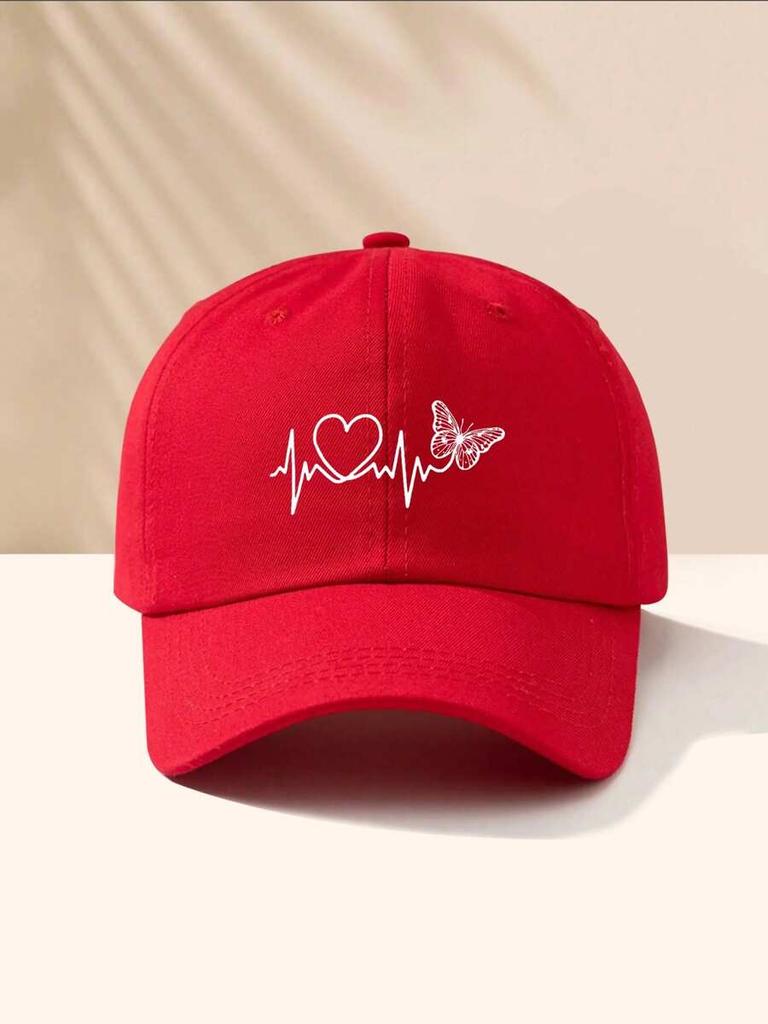 Pink Heart And Butterfly ECG Print Baseball Cap For Women Outdoor Sun Protection Hat