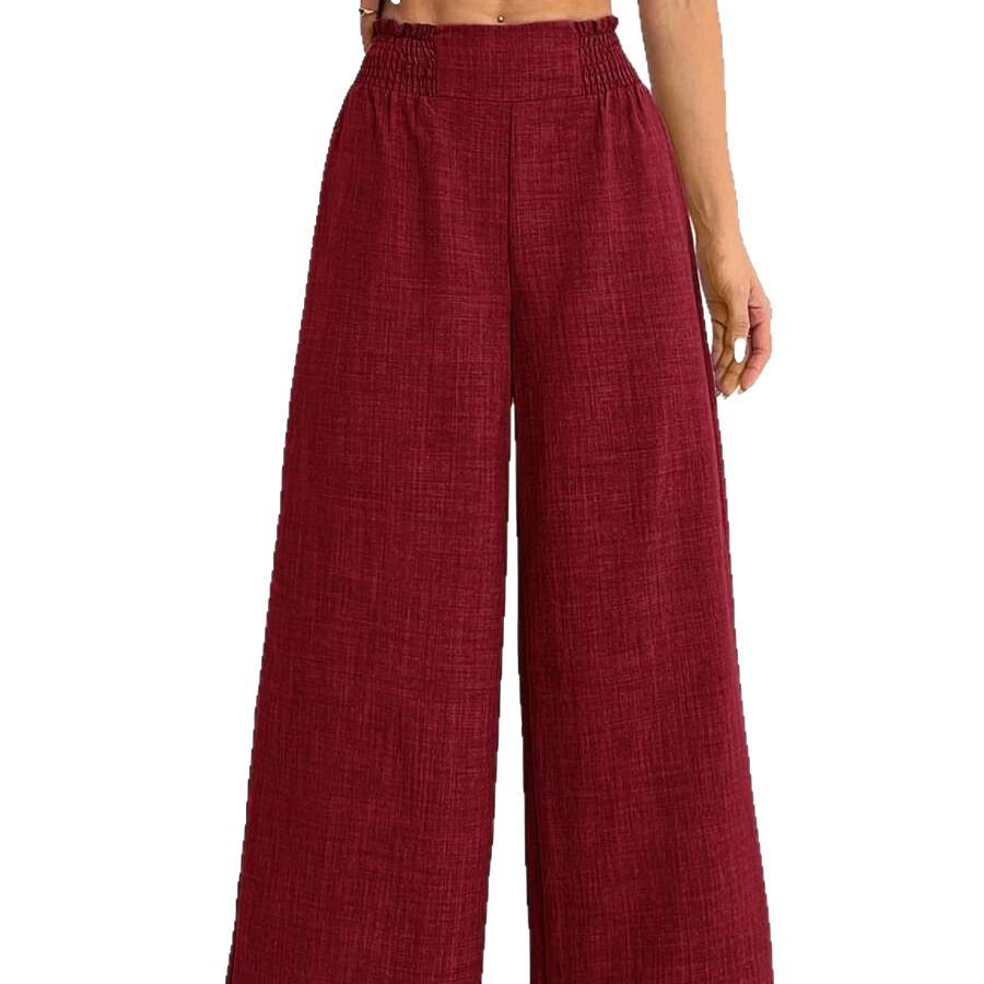 Women's Solid Color Ruched Elastic Wide-Leg Pants - 2026 European & American Fashion Style