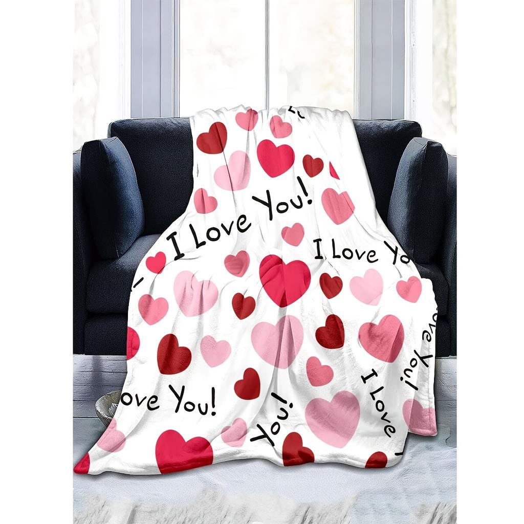 Pink Heart Pattern Flannel Printed Blanket Suitable for All Seasons Suitable for Living Room Office Sofa and Travel 180x250CM