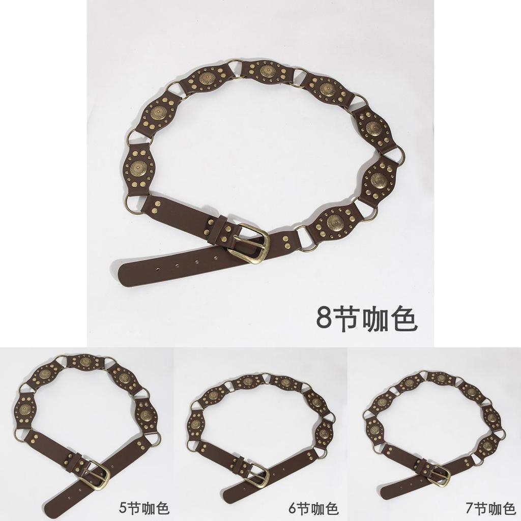 Vintage Western Style Faux Leather Belt With Spliced Carving And Unique Buckle For Fashion Women