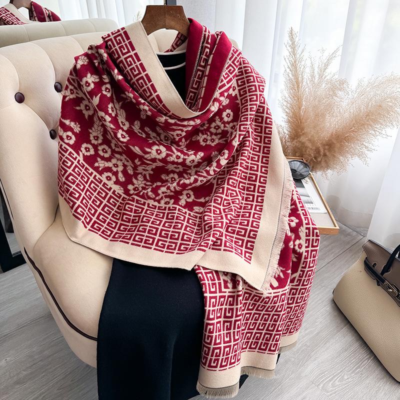Versatile Pattern Printing Double-Sided Imitation Cashmere Scarf Winter High-End Warm Shawl Women