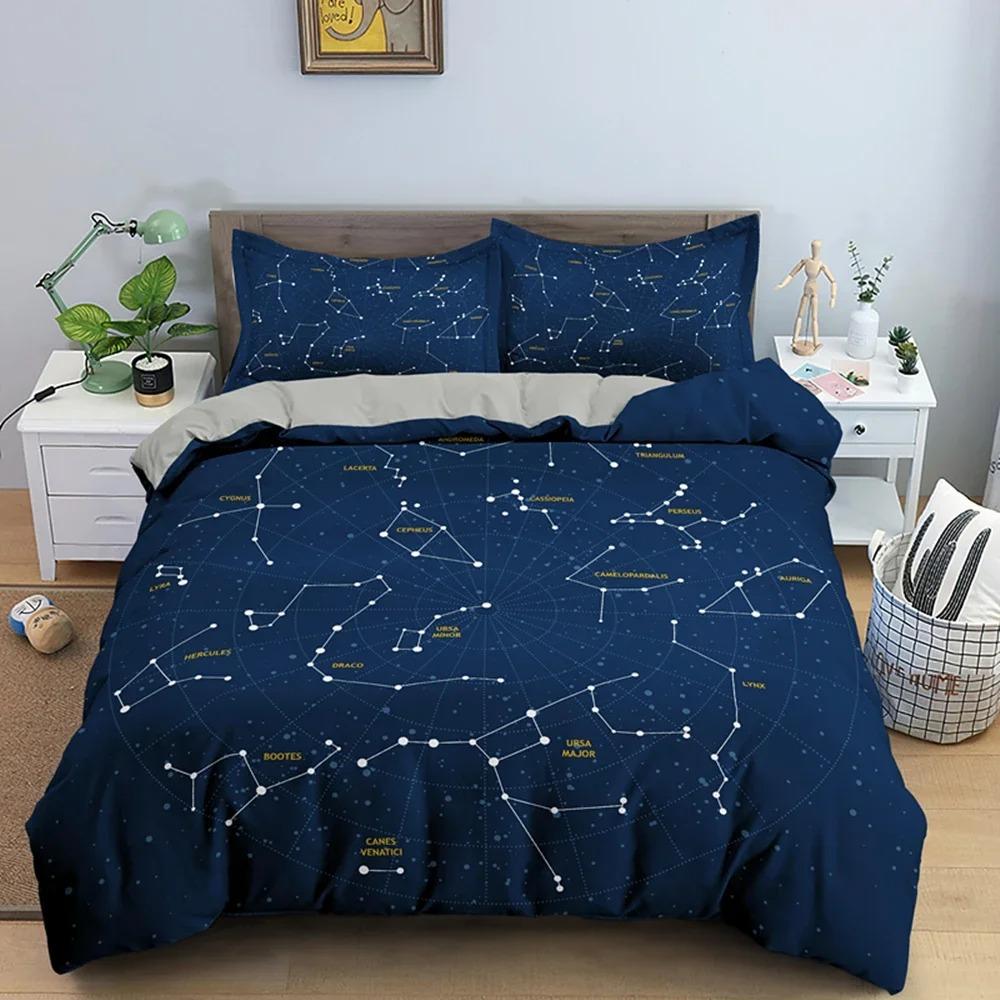 

3D Galaxy King Queen Duvet Cover Starry Sky Комплект постільної білизни Universe Universe Quilt Cover Outer Space М’яка ковдра Dark Blue 70x133cm 2pcs