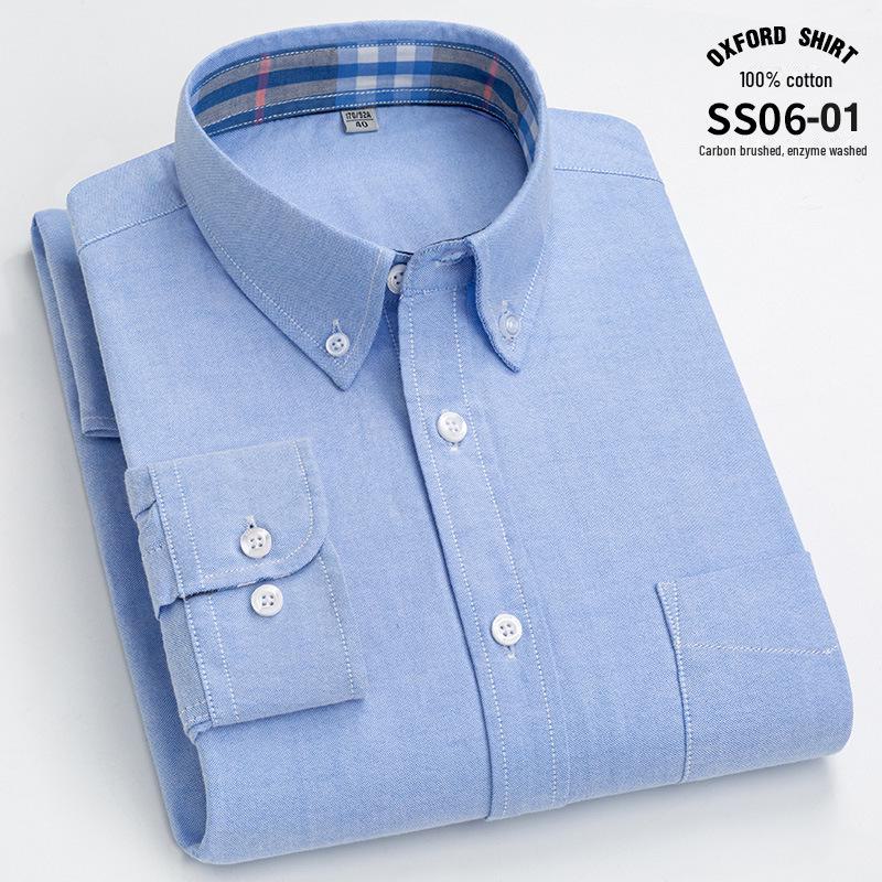 Men's Long-Sleeve Cotton Oxford Plaid Stripe Shirt - Business Casual