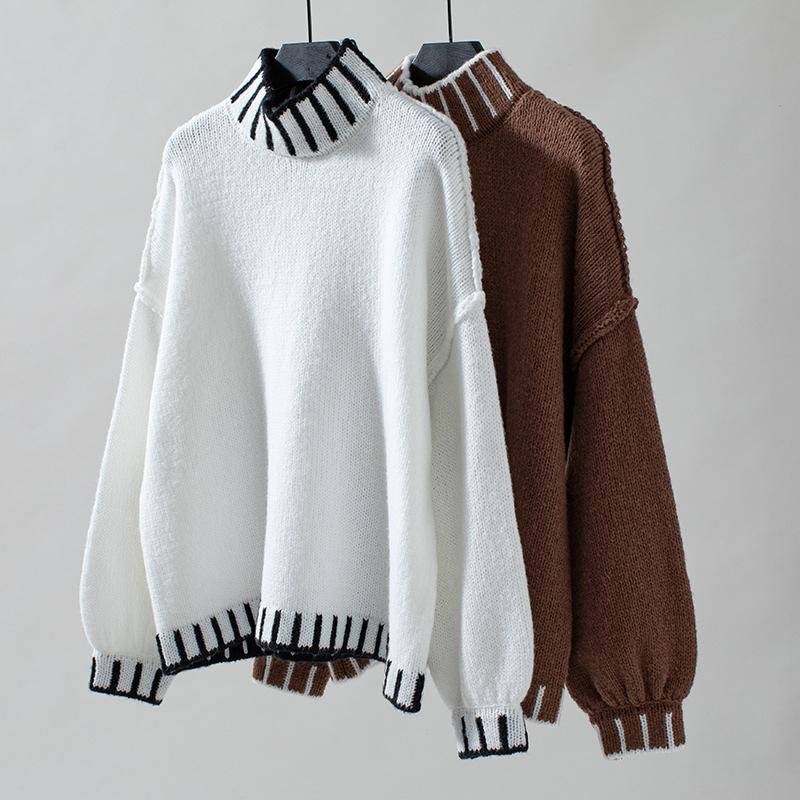 Herbst Winter Vintage Lose Langarm Top Multicolor Pullover Strickwaren Stand Farbe Pullover