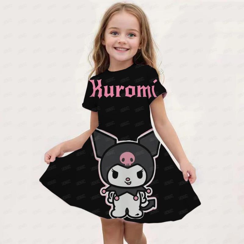 New Summer Girls Dress Fashion Cartoon Cute Cinnamoroll &Hello Kitty 3D Printing Dress Kid Short Sleeve Princess Clothing