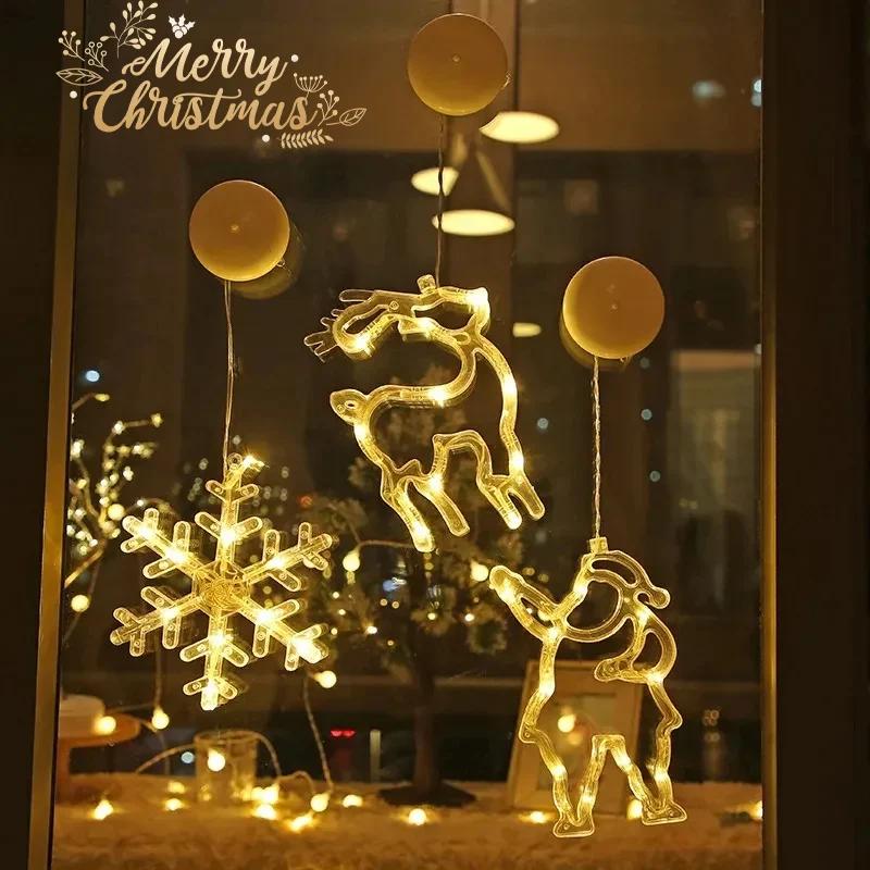 LED Christmas Lights String Decorative Lights Santa Claus Display Window Suction Cup Lights Christmas Tree Colored Lights