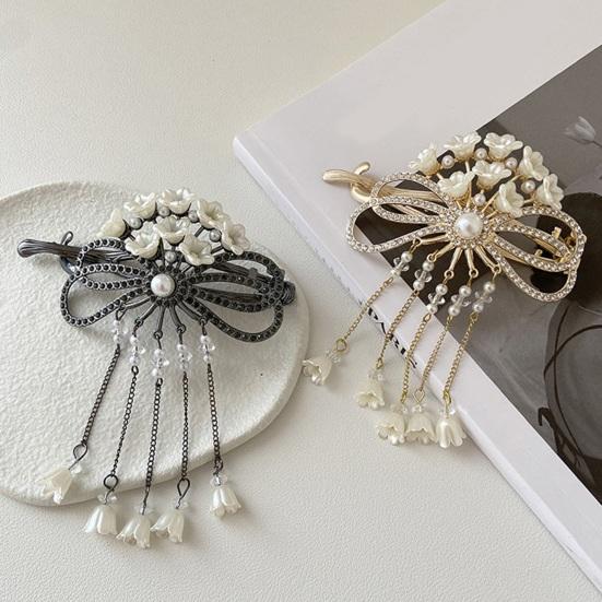 Women Hair Barrette Flower Decor Faux Pearl Tassel Bow Hollow Out Shiny Sequin Anti-slip Hair Decoration Lady Hair Accessory