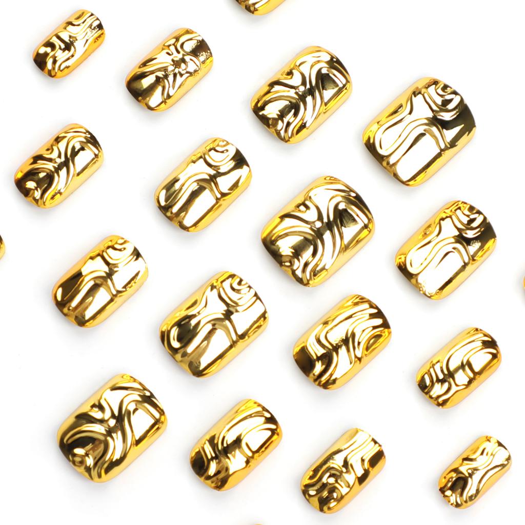 24pcs Short Round Wear Armor 3D Gold-plated High-end Manicure Nail Gold