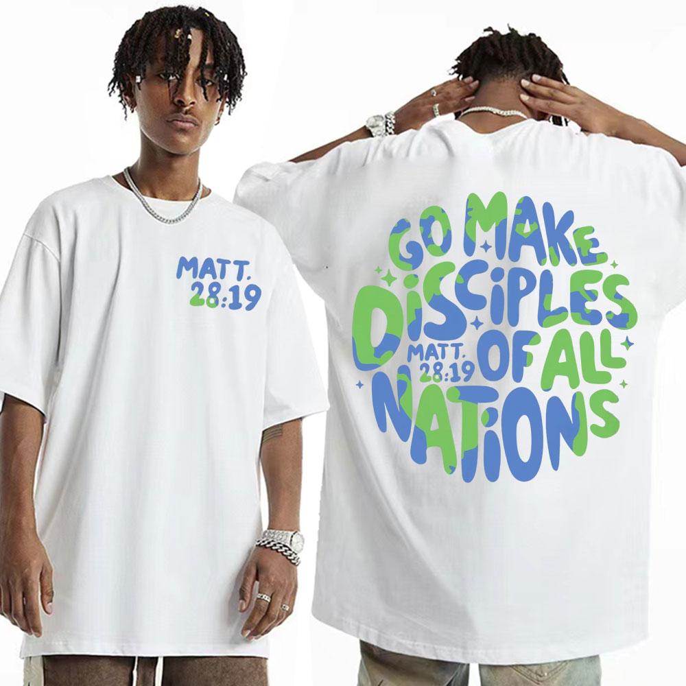 Large Cotton Men's Go Make Disciple Christian Street Wear T-shirt Retro Bible T-shirt Fashion Aesthetics Short Sleeve T-shirt