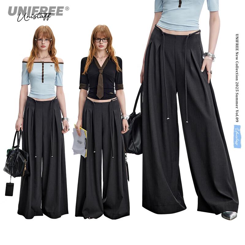 

UNIFREE Wide-Leg Tie-Waist Drapey Casual Trousers M