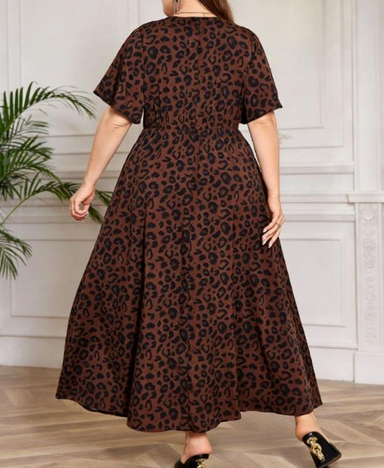 Elegant Plus Size Leopard Print Maxi Dress - Middle East Style